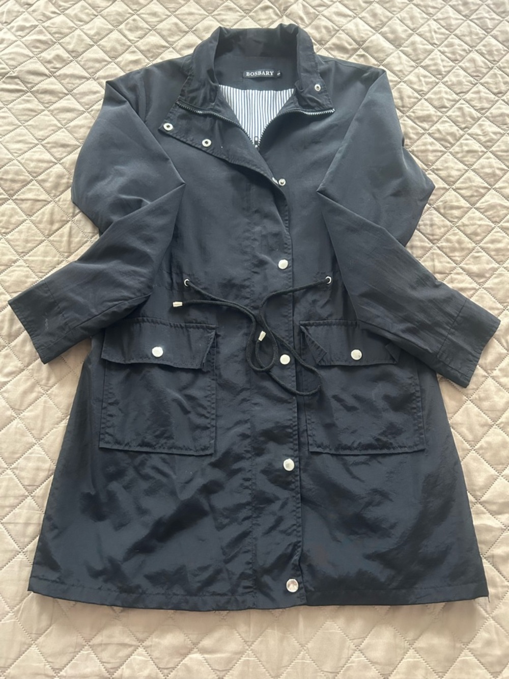 Navy Drawstring Trench Coat